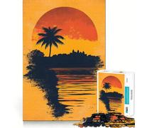Puzzle de 1000 pièces Silhouette de Palmier au Coucher du Soleil pour Adolescents Stimule la mémoire Amusant et Relaxant Bords précis Cadeau attentionné 50x75cm