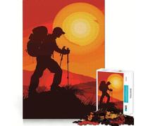 Puzzle de 1000 pièces Silhouette de Randonneur au Coucher du Soleil pour Adolescents Jeu de logique Claire Passe-Temps Calme Découpe Parfaite Cadeau Classique 38x26cm