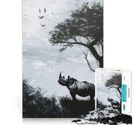 Puzzle de 1000 pièces Silhouette de rhinocéros pour Adultes et Adolescents, Jeu intellectuel, à Faire à la Maison, à apprécier, découpe de qualité, Cadeau Classique (38x26cm)