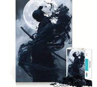 Puzzle de 1000 pièces Silhouette de samouraï au Clair de Lune pour Adultes améliore la mémoire, Divertissement paisible, Bords Nets, pour Les fêtes (50x75cm)