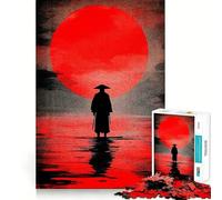 Puzzle de 1000 pièces Silhouette de samouraï sous Un Soleil Rouge pour Adultes, Jeu de réflexion et Anti-anxiété, Objet de Collection aux découpes soignées (38x26cm)