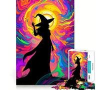 Puzzle de 1000 pièces Silhouette de sorcière Jeu cognitif Amusant Pièces Robustes et aux découpes nettes Exercice Mental Calme à la Maison (38x26cm)