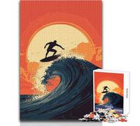 Puzzle de 1000 pièces Silhouette de Surfeur au Coucher du Soleil - Jeu d'apprentissage pour développer sa dextérité pour des Moments de Bonheur - Dimensions:50x75cm