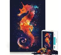 Puzzle de 1000 pièces Silhouette d'hippocampe Galaxie pour Adolescents Stimulation de la mémoire Loisirs à la Maison Image à Assembler Joli Cadeau (38x52cm)