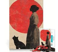 Puzzle de 1000 pièces Silhouette Femme et Chat pour Adultes Jeu de réflexion et de Calme Décoration Murale épurée 38x52cm