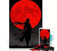 Puzzle de 1000 pièces Silhouette Samouraï sous la Lune Rouge pour Adolescents Stimule la mémoire Jeu apaisant Bords Nets Cadeau de Noël 38x52cm
