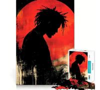 Puzzle de 1000 pièces Silhouette sur Fond de Lune Rouge pour Adolescents, Jeu cognitif, Plaisir Lent, Bords de qualité supérieure, Cadeau du Père Noël 50x75cm
