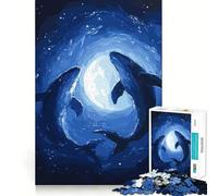 Puzzle de 1000 pièces Silhouettes de Baleines sous la Lune »,sans bavures,Facile à Transporter et idéal pour Les Voyages (50x75cm)