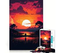 Puzzle de 1000 pièces Silhouettes du Coucher de Soleil pour Adultes, Jeu de logique Puissant, Anti-anxiété, Bords Transparents, pour Les fêtes 38x52cm