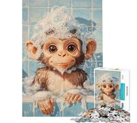 Puzzle de 1000 pièces Singe à l'heure du Bain Un Puzzle Amusant pour Adolescents Qui améliore la mémoire et Offre Un défi éducatif pour Les Amis et la Famille (38x26cm)
