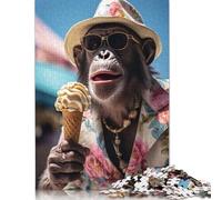 Puzzle de 1000 Pièces Singe Manger de la Glace pour Adultes et Adolescents, Puzzles en Papier pour Adultes, Jouets de Puzzle pour Décoration de la Maison, 38 x 26 cm/1000 Pièces