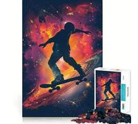 Puzzle de 1000 pièces Skateboard Galaxy Silhouette pour Adolescents, Jeu de réflexion Amusant et décontracté, Design élégant, Cadeau 38x52cm