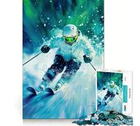 Puzzle de 1000 pièces Ski sous Les aurores boréales pour Adolescents Jeu Intelligent, Moment de Partage et d'échange, Assemblage d'images, œuvre d'art 38x52cm