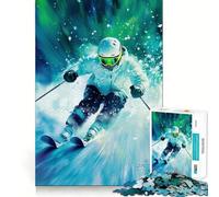Puzzle de 1000 pièces Ski sous Les aurores boréales pour Adultes, Jeu de réflexion Amusant à Partager, découpe de précision, Cadeau Unique 38x26cm