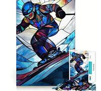 Puzzle de 1000 pièces Skieur en vitrail pour Adolescents, Jeu de logique et de réflexion, Calme et précis, découpe exacte, Surprise de Noël 50x75cm