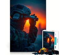 Puzzle de 1000 pièces Soldat aux Jumelles au Coucher du Soleil pour Adolescents (50x75cm) Stimule la mémoire, favorise la détente, découpe Nette et élégante