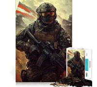 Puzzle de 1000 pièces Soldat avec Fusil et Drapeau Jeu de réflexion pour Adultes Image Douce et relaxante Assembler Joli Cadeau (38x52cm)