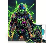 Puzzle de 1000 pièces Soldat Crâne Néon pour Adultes Renforce la mémoire, détente, qualité supérieure, Cadeau d'anniversaire (38x52cm)
