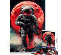 Puzzle de 1000 pièces Soldat de l'espace avec Pleine Lune Rouge 38x52cm Illustration de BD Jeu Intelligent pour Adolescents Moments de complicité Collection d'œuvres d'art aux découpes précises