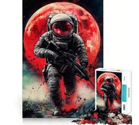 Puzzle de 1000 pièces Soldat de l'espace avec Pleine Lune Rouge », Style BD, pour Adolescents Jeu de réflexion, Plaisir partagé, Bords précis, pour Les vœux du Père Noël 38x26cm