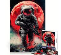 Puzzle de 1000 pièces Soldat de l'espace avec Pleine Lune Rouge », Style BD, pour Adolescents Jeu de réflexion, Plaisir partagé, Bords précis, pour Les vœux du Père Noël 38x26cm