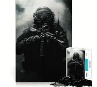 Puzzle de 1000 pièces Soldat Tactique dans la fumée pour Adolescents Jeu Intelligent et Relaxant, Assemblage du Motif, liste de souhaits du Père Noël 50x75cm