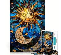 Puzzle de 1000 pièces Soleil et Lune en vitrail pour Adultes, Jouet Intelligent et Amusant à réaliser en intérieur, découpe Lisse, Cadeau du Père Noël 38x52cm