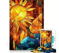 Puzzle de 1000 pièces Soleil et Vagues en vitrail pour Adultes et Adolescents, Jeu Mental apaisant et Relaxant, Cadeau de qualité supérieure 38x52cm