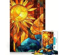 Puzzle de 1000 pièces Soleil et Vagues en vitrail pour Adultes, Jeu de logique mentale, Doux et Relaxant, découpe Ferme, liste de souhaits du Père Noël 38x26cm
