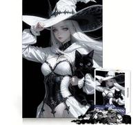 Puzzle de 1000 pièces Sorcière Blanche et Chat Noir pour Adolescents activité stimulante, Bords Nets, Cadeau Original (50x75cm)