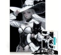 Puzzle de 1000 pièces Sorcière Blanche et Chat Noir pour Adolescents stimule l’Esprit,Amusant,sans Espace,Ajustement Parfait,Un Loisir captivant pour des Moments de détente à la Maison (50x75cm)