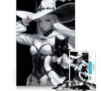 Puzzle de 1000 pièces Sorcière Blanche et Chat Noir pour Adolescents Un Jeu Amusant et ressourçant,sans espaces,idéal pour Une activité familiale Amusante en soirée (38x26cm)