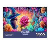 Puzzle de 1000 pièces « Sorcière dans Une roseraie » pour Adultes et Enfants | Détaillé - Roses néon, Jardin Cosmique, Niveau Impossible, Difficile, Idée Cadeau géniale, 52 x 38 cm / 1000 pièces