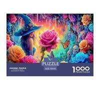 Puzzle de 1000 pièces « Sorcière dans Une roseraie » - Roses néon, Jardin Cosmique, Puzzle pour Adultes, Jeu éducatif, Cadeau Amusant pour la Maison, 70 x 50 cm / 1000 pièces