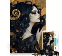 Puzzle de 1000 pièces Sorcière et Chat fantaisiste,sans bavures,pièces nettes et découpées,idéal pour des soirées tranquilles et Un entraînement cérébral Amusant (38x26cm)