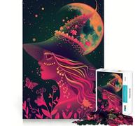 Puzzle de 1000 pièces Sorcière néon sous la Lune pour Adolescents, idéal pour stimuler Le Cerveau, se détendre et créer Une Image surprenante (50x75cm)