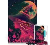 Puzzle de 1000 pièces Sorcière néon sous la Lune pour Adolescents, Jeu Intelligent et apaisant, Motif à Assembler, Joli Cadeau (38x26cm)