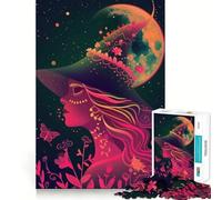 Puzzle de 1000 pièces Sorcière néon sous la Lune pour Adultes Jeu Intelligent, Anti-Stress, Assemblage de Motifs, Surprise chaleureuse (38x52cm)