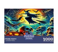 Puzzle de 1000 pièces Sorcière pour Adultes et Enfants - Citrouilles Sorcière Nuit Cosmique - Jeu éducatif - Décoration Murale - 38 x 26 cm
