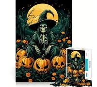 Puzzle de 1000 pièces Sorcière Squelette Halloween pour Adultes Jeu de réflexion et de Partage Découpe de précision Décoration Artistique 38x52cm