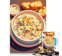 Puzzle de 1000 pièces « Soupe de Fruits de mer crémeuse avec Pain » Jeu d'articulations Propres,Cadeau Intelligent et Relaxant,décoration de Noël (38x52cm)