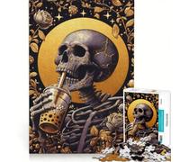 Puzzle de 1000 pièces Squelette Amateur de Bubble Tea Jeu Familial Assemblage de Motifs avec pièces de Formes aléatoires s'emboîtant Parfaitement 50x75cm