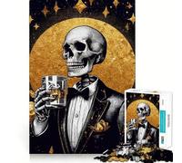 Puzzle de 1000 pièces Squelette en Costume et Whisky pour Adultes, pour stimuler la mémoire et la Joie familiale, Motif à Assembler, Cadeau du Père Noël 38x26cm