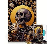 Puzzle de 1000 pièces Squelette et Bubble Tea pour Adolescents Stimule la mémoire Jeu apaisant Bords Nets pour Les vœux du Père Noël 50x75cm