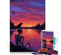 Puzzle de 1000 pièces Squelette et Corbeau au Coucher du Soleil pour Adultes, Jouet Pure Logic, Amusant et apaisant, découpe Nette, Cadeau Exceptionnel 38x26cm