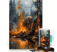 Puzzle de 1000 pièces Squelette près du feu pour Adultes, Anti-Stress, découpe précise, Cadeau du Père Noël 38x26cm