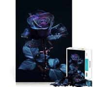 Puzzle de 1000 pièces Stary Rose Noire Fleur pour Adolescents Jeu de réflexion et de détente Découpe Nette Liste de souhaits du Père Noël 50x75cm