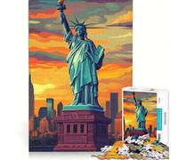 Puzzle de 1000 pièces Statue de la Liberté au Coucher du Soleil Jeu de réflexion activités familiales avec Poster et fiche de Questions-réponses Assortis 50x75cm