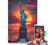 Puzzle de 1000 pièces Statue de la Liberté au Coucher du Soleil Jeu de réflexion activités familiales avec Poster et fiche de Questions-réponses Assortis 38x26cm