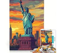 Puzzle de 1000 pièces Statue de la Liberté au Coucher du Soleil Jeu de réflexion Difficile et Stimulant Cadeau d'anniversaire 38x26cm